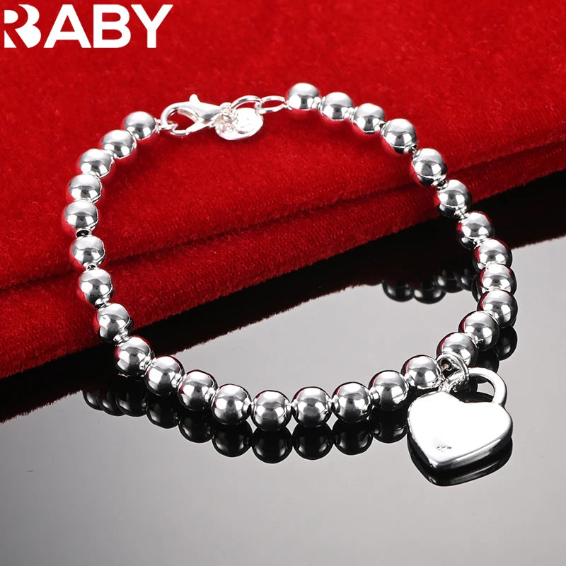 URBABY 925 Sterling Silber Glatte Perlenkette Herz Anhänger Armband für Frauen Hochzeit Party Modeschmuck Geschenk