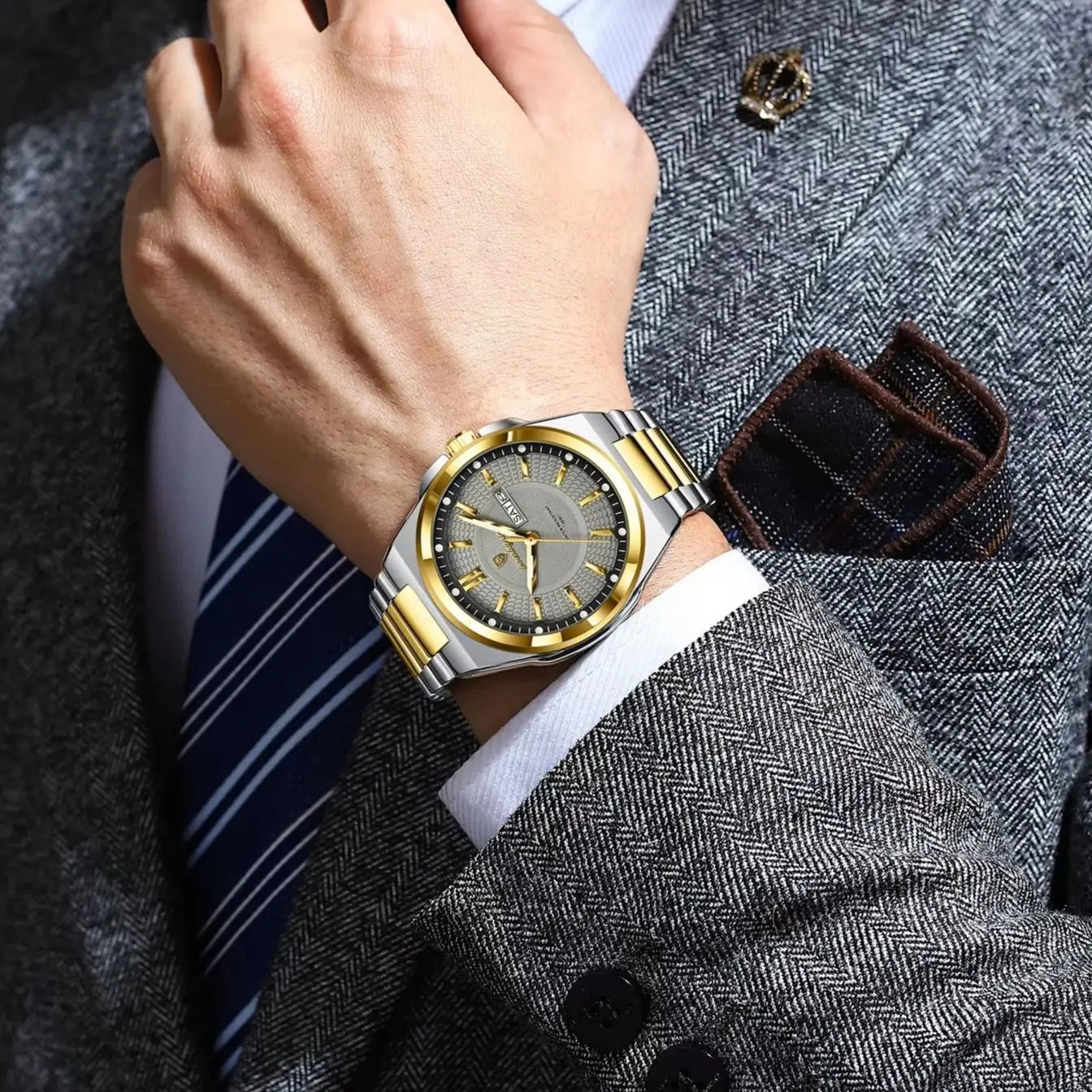 POEDAGAR Top Original Relojes de Hombre Acero Inoxidable Impermeable Luminoso Reloj de Hombre Fecha Semana Clásico de Moda Reloj de Pulsera de Cuarzo para Hombre