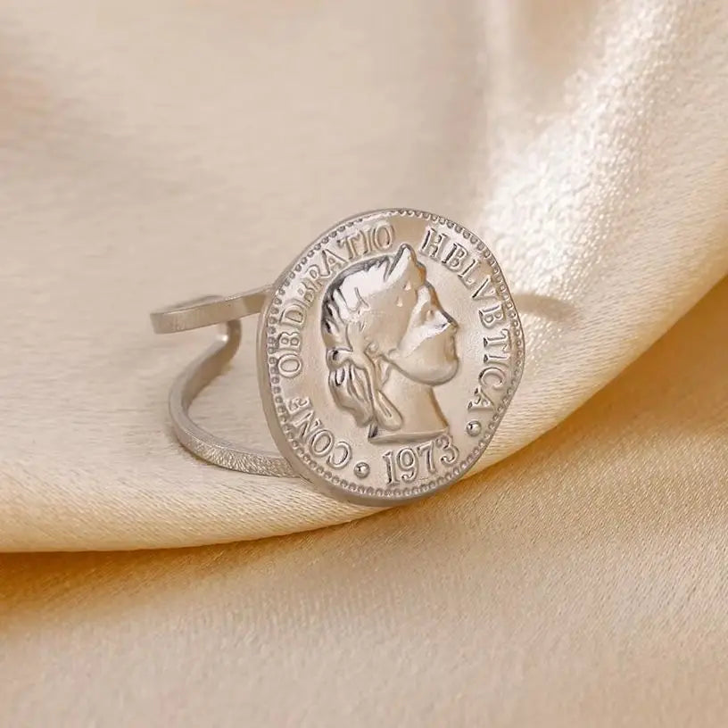 Edelstahl Runde Portrait Offene Ringe Für Frauen Gold Farbe Einstellbare Hochzeit Ästhetischer Ring Party Mode Schmuck Geschenk BFF