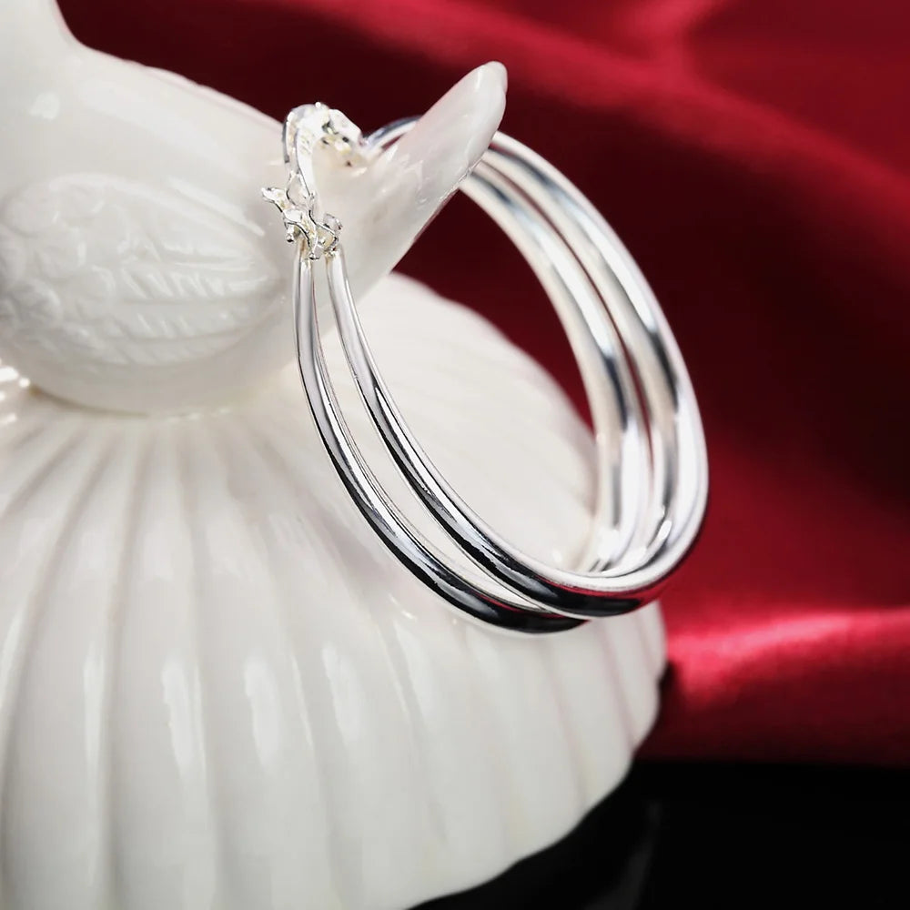 925 Sterling Silber 40mm glatte, runde Creolen für Damen, Hochzeitsfeier, elegant, luxuriöse Qualität, Schmuckzubehör