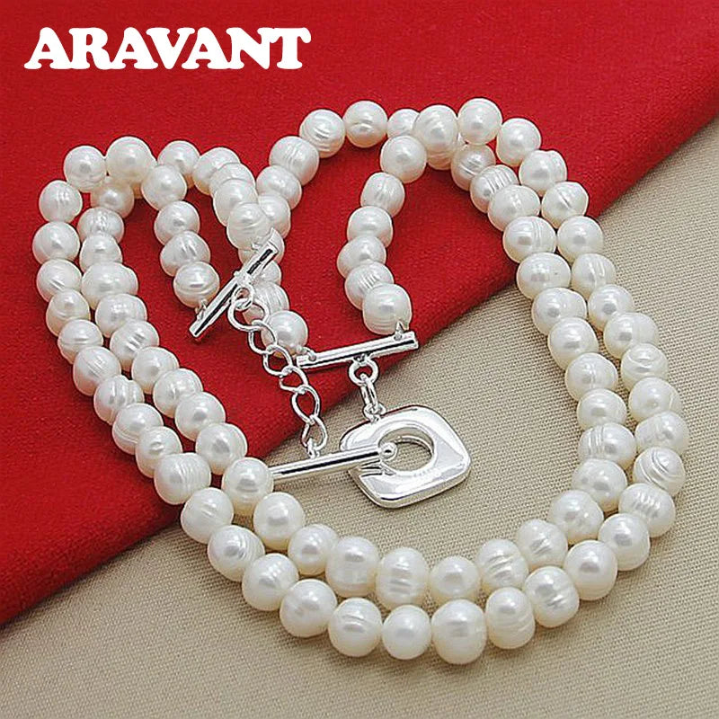 Cadenas de collar de perlas de doble capa de plata 925 Aravant para mujer, joyería de moda para boda