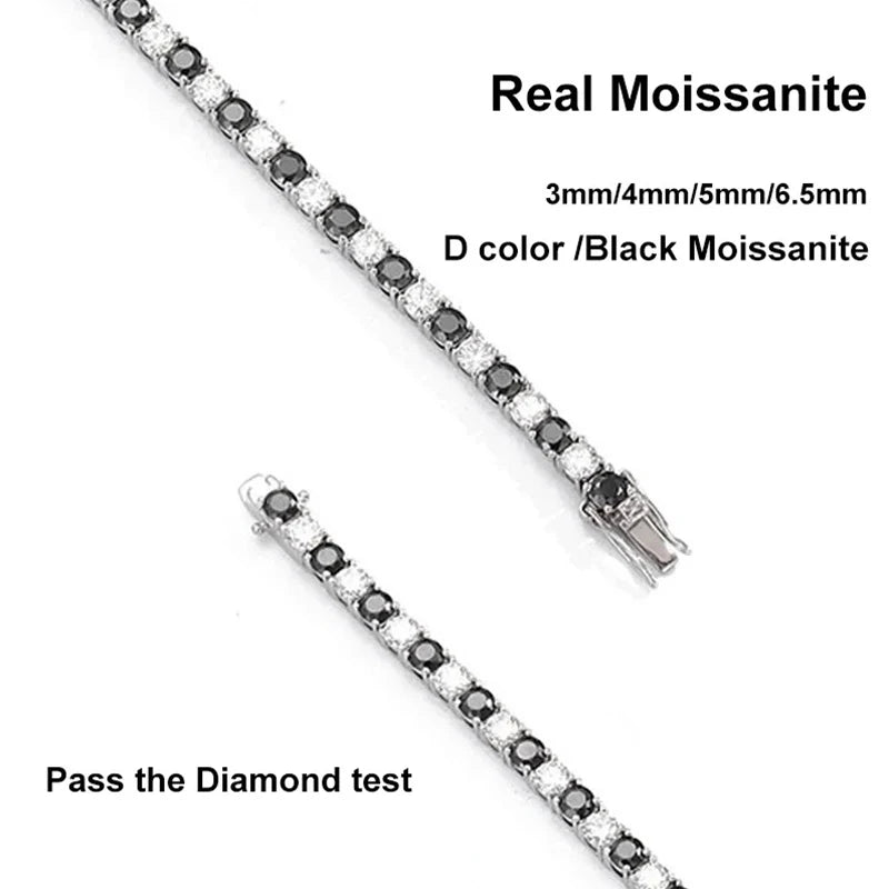 NeeTim Schwarz-Weiß alle Moissanit Tennisarmbänder für Damen und Herren, s925 Sterling Silber vergoldet Weißgold Hip Hop Armband