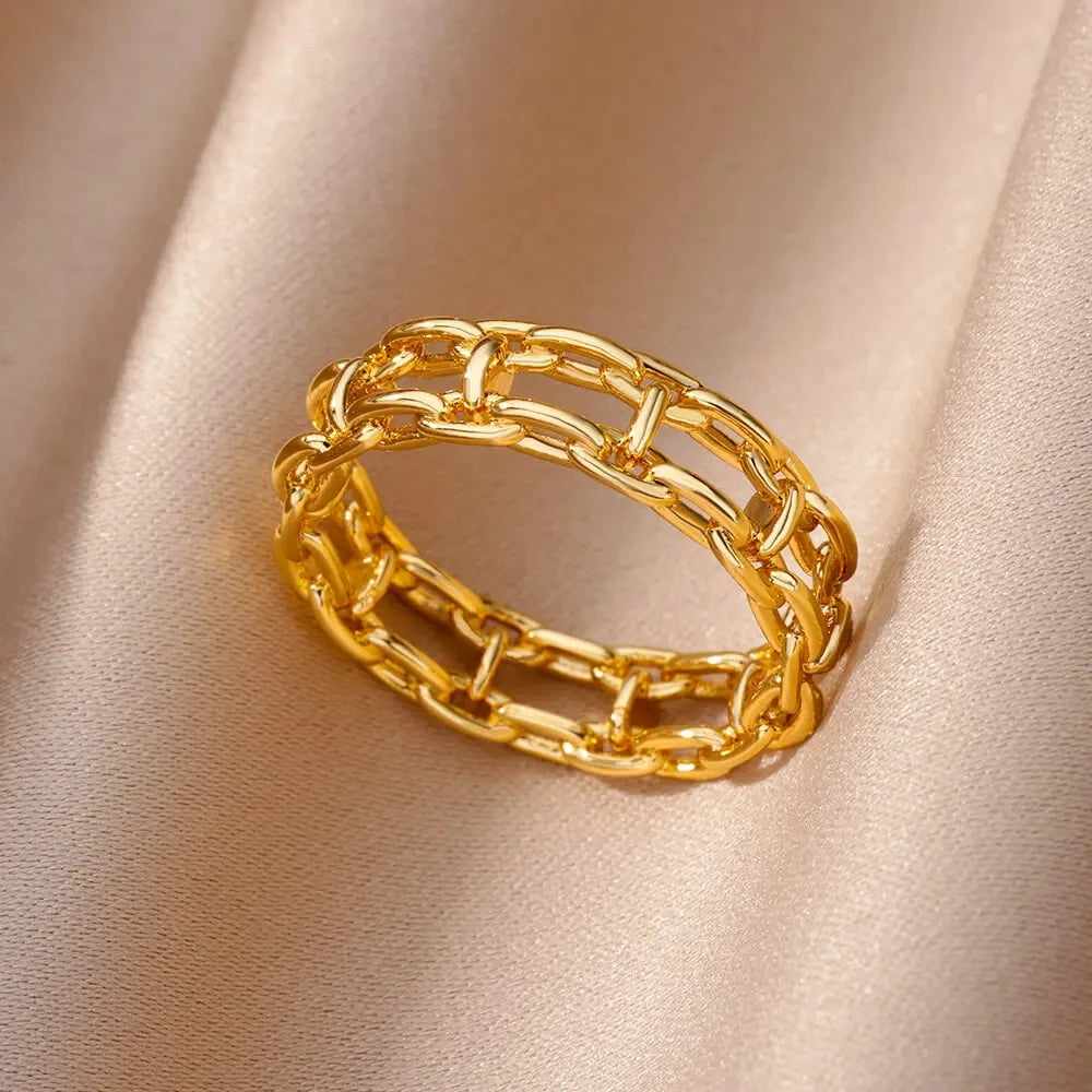 Hohle Liebesherz-Stern-Ringe für Damen, Edelstahl, Goldfarben, kubanische Kette, Ring, Trend, Hochzeit, Schmuck, Geschenk, anillos mujer