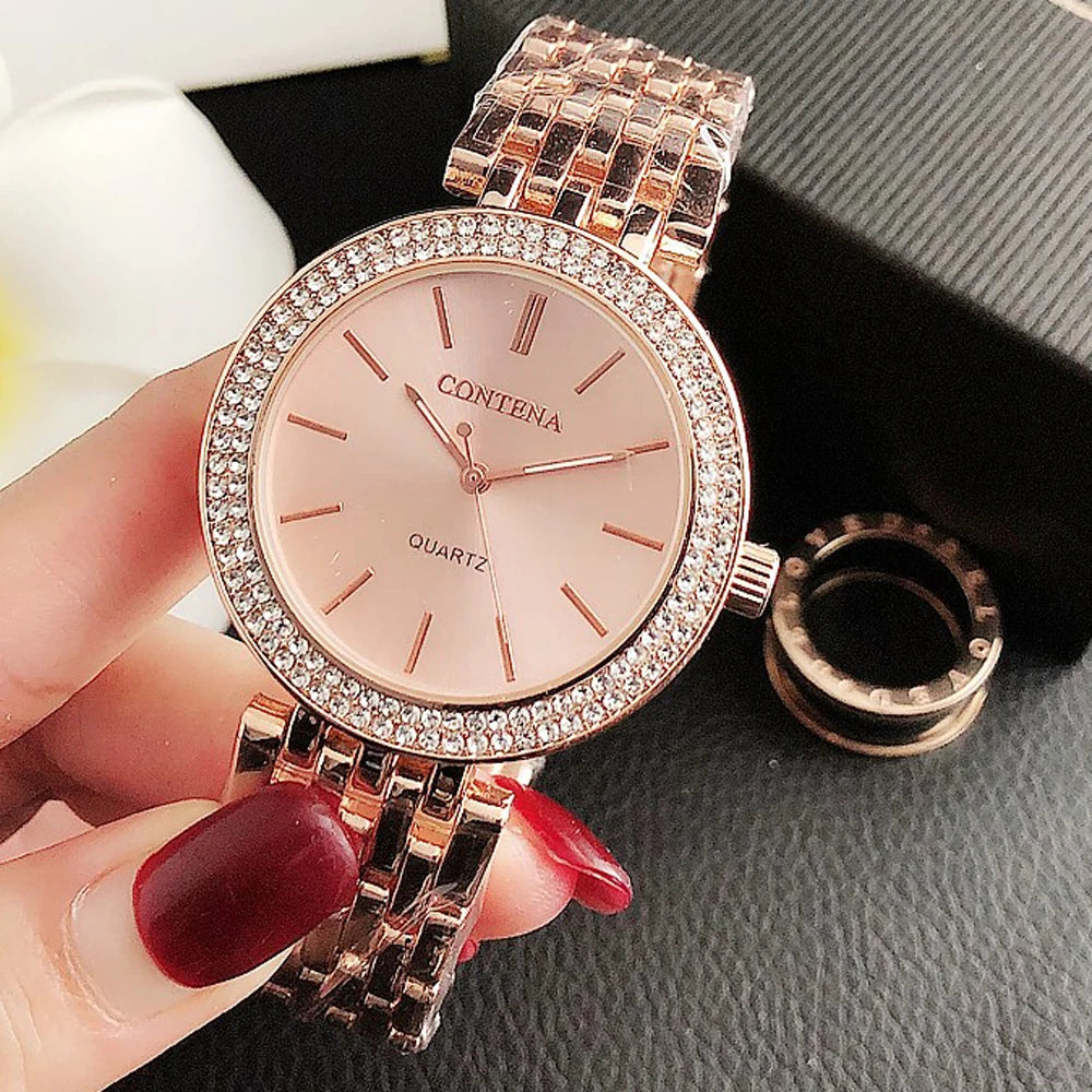 Luxus Strass-Uhr Top-Marke Damenuhren Mode Gold Damenuhren Edelstahl Damenuhr Uhr Geschenke für Frauen