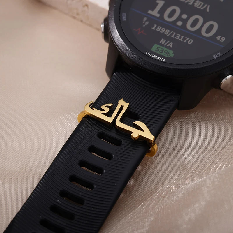 Edelstahl-Uhrenringschlaufe für Apple Watch, individueller Namens-Uhrenanhänger, Band-Charm mit dekorativem personalisiertem Buchstaben-Schmuck