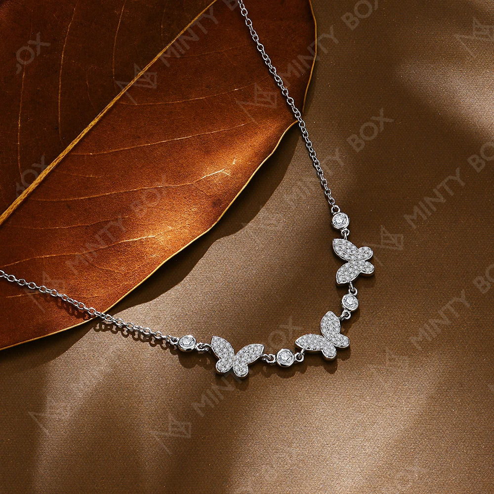 MINTYBOX S925 Silver Butterfly Moissanite Necklaces 18k Gold Plated D/VVS1 Lab Diamond 40+5cm for Women Brithday Jewelry Gift