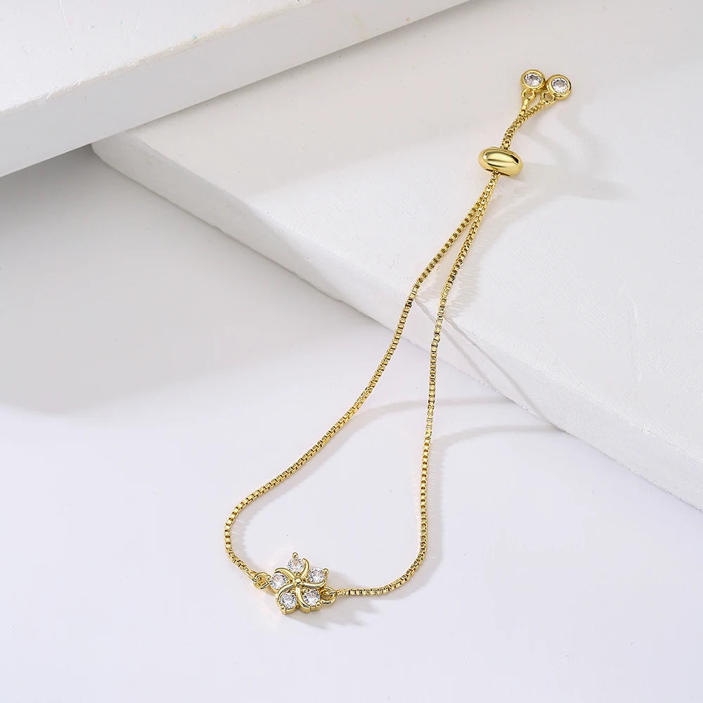 NEWBUY Mode Goldfarbe Bunte CZ Zirkon Blumen Charm Armbänder für Frauen Party Schmuck Accessoires