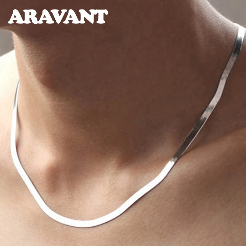 Aravant Collar de cadena de hueso de serpiente de plata 925 de 4 mm para mujer, joyería de moda para hombre