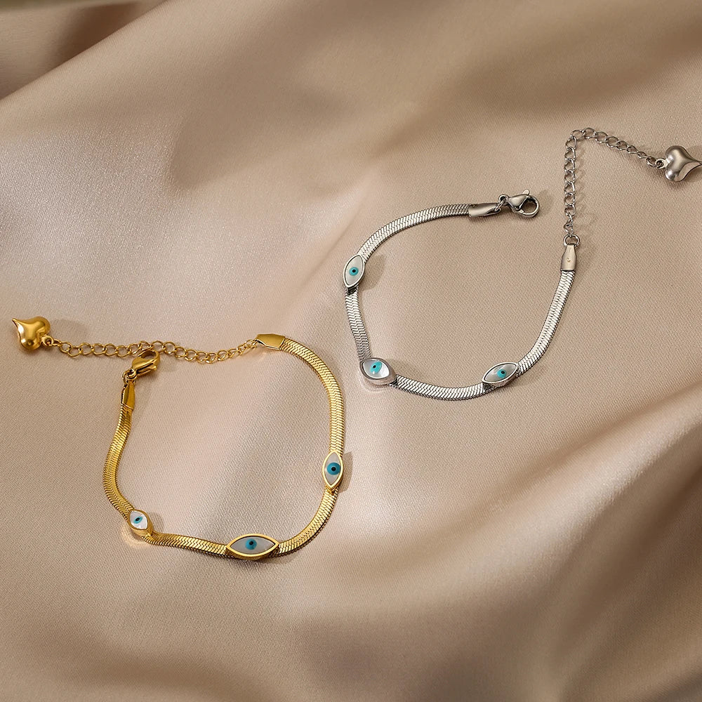 NEWBUY Hochwertiger, lichtechter 316L Edelstahl Schmuck Gold/Silber Farbe Evil Eye Choker Kette Armband für Frauen Mädchen Geschenk