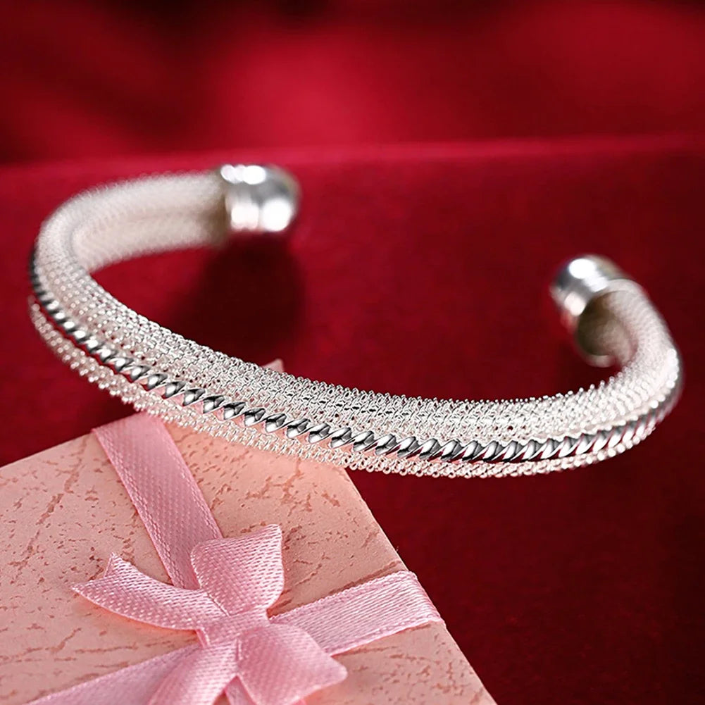 Pulseras de plata de ley 925 de moda, dijes, bonitas, abiertas, para mujer, joyería de moda, brazalete de tamaño ajustable, para fiesta de bodas