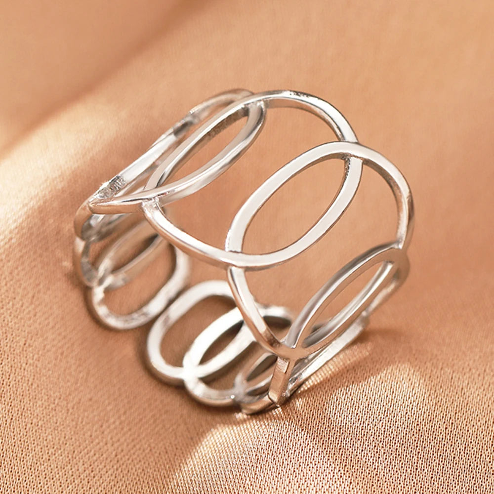 Edelstahlringe Vintage Exquisit Hohl Einstellbare Offene Statement-Ringe Leichte Luxus-Mode-Ringe für Frauen Schmuck Neu