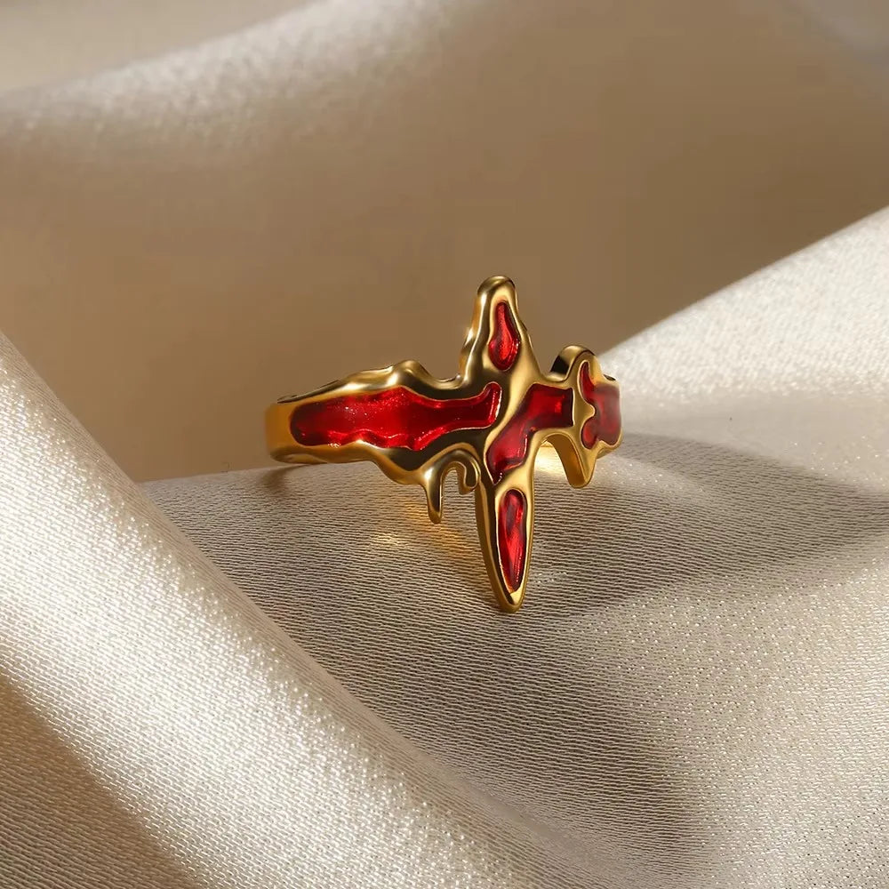 Edelstahl Kreuzringe für Frauen Vintage Gold Farbe Öffnung Kreuz Fingerring Party Hochzeit Schmuck Geschenk anillos mujer