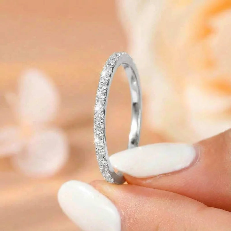 925 Sterling Silber 2mm Fashion Simplicity Halbvoller Zirkon Stapelbarer Schlichter Ring für Damen Täglich Personalisierter Feiner Schmuck
