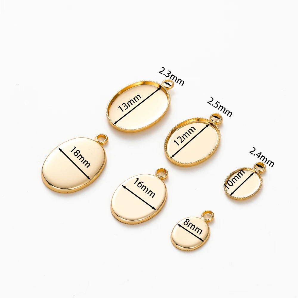 10 unidades/lote cabujón chapado en oro de 14K y 18K con orificio base de colgante, bandeja en blanco, bisel, joyería colgante hecha a mano, hallazgos para hacer bricolaje