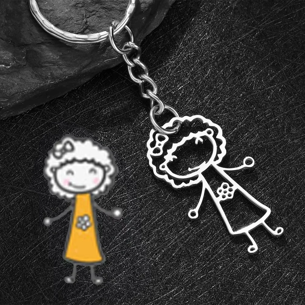 Individueller Edelstahl Kinderzeichnung Anhänger Schlüsselanhänger Kinder Kunstwerke Personalisierte Foto Logo Schlüsselring Schlüsselanhänger Schmuck Geschenke
