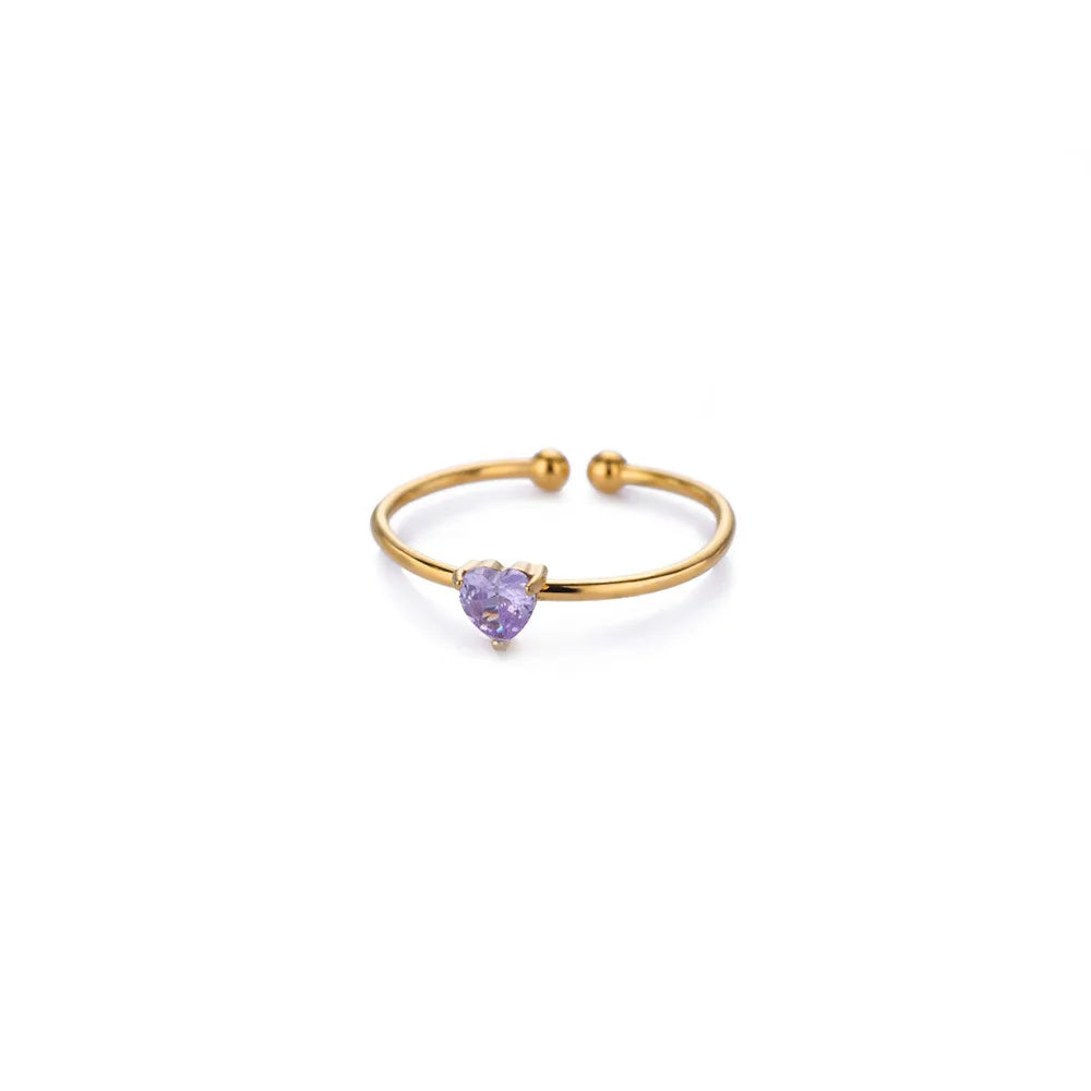 Mode Zirkon Herz Geburtssteinringe für Damen Edelstahl Goldfarbe Geburtssteinring Ästhetischer Hochzeitsschmuck Geschenk