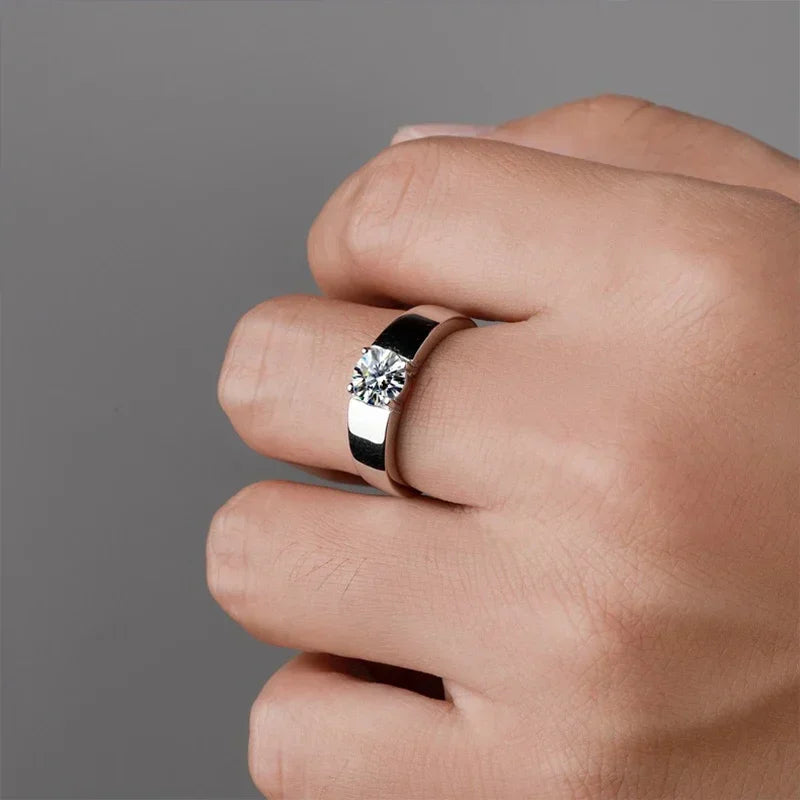 NeeTim 1ct 2ct D Moissanit Ehering Herrenring 925 Sterlingsilber Verlobungsringe für Männer mit Zertifikat Edler Schmuck