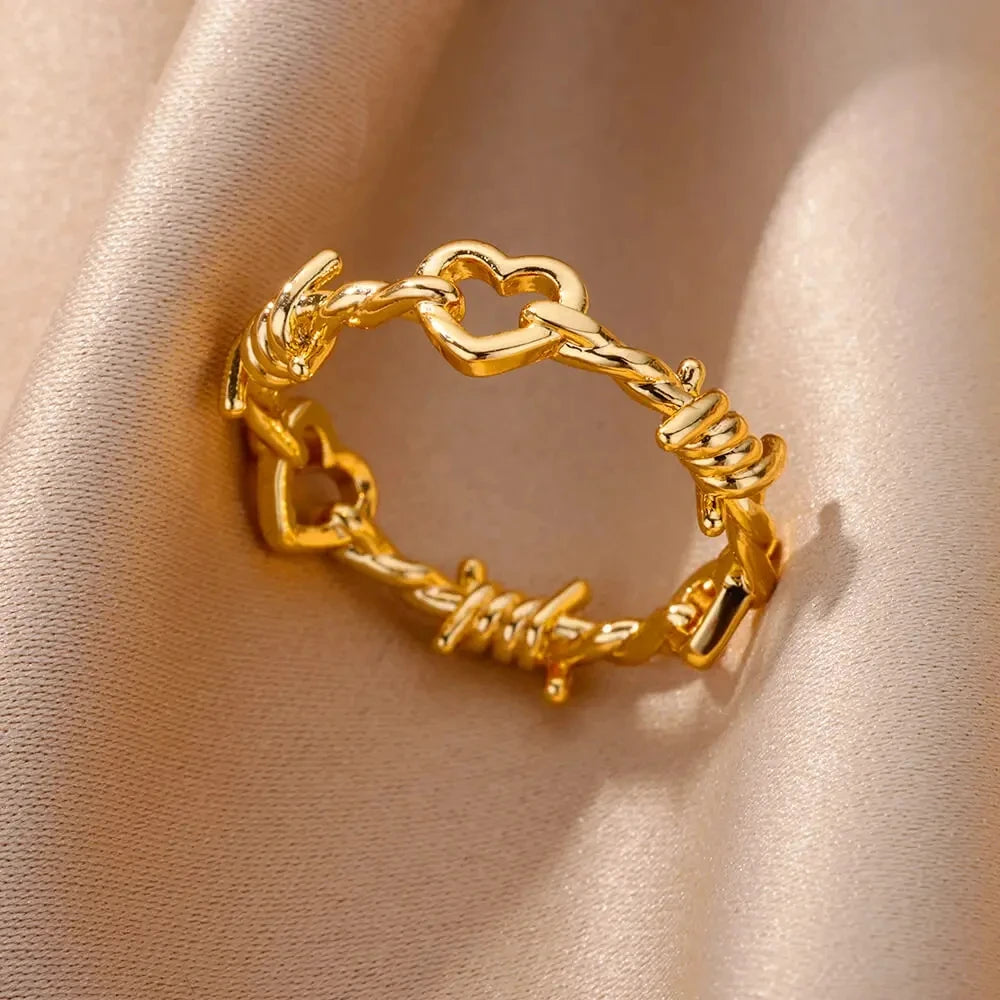 Edelstahl Rose Blume Ringe für Frauen Vintage Hohl Herz Fingerring Ästhetischer Schmuck Geschenke anillos mujer
