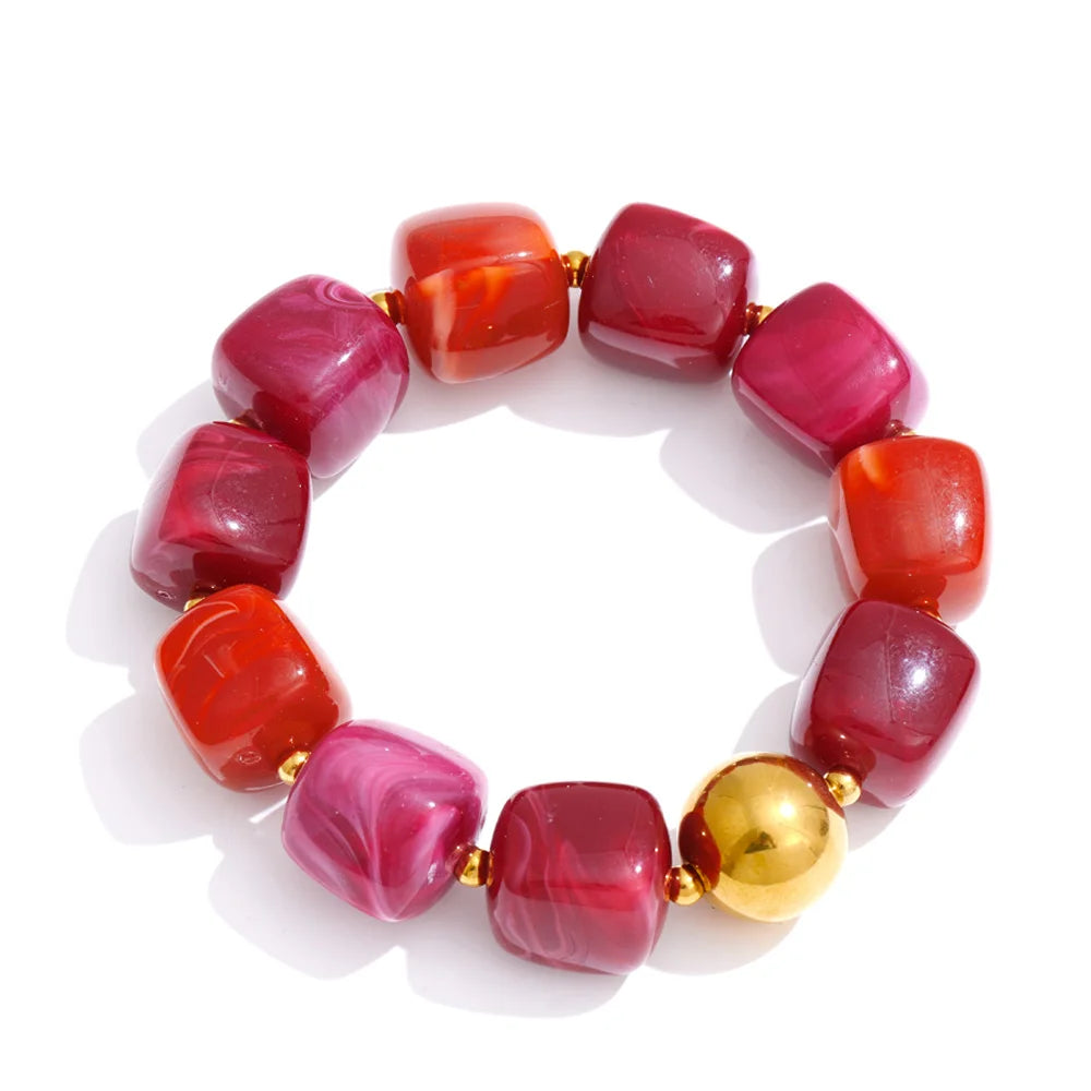 Yhpup Acryl Quadratperlen Kette Halskette Armband Armreif Edelstahl Handgemachter Schmuck Wasserdicht Grün Khaki Pink Bernstein