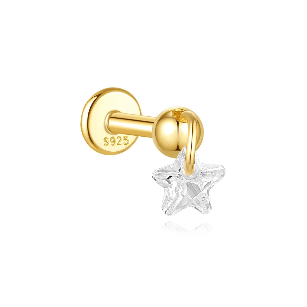CANNER 1PC Vier-Punkt-Stern Mond Quaste Lotus Knorpel Spirale Piercing 925 Sterlingsilber Ohrstecker Für Frauen Ins Ohrring