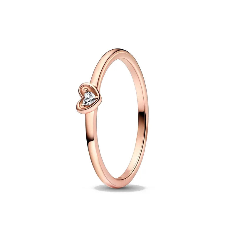 Ring aus Roségold mit Kleeblatt, Herz, Pink, Neu, Bestseller, 925er Silber, geeignet zum Kombinieren, DIY Geburtstagsgeschenk