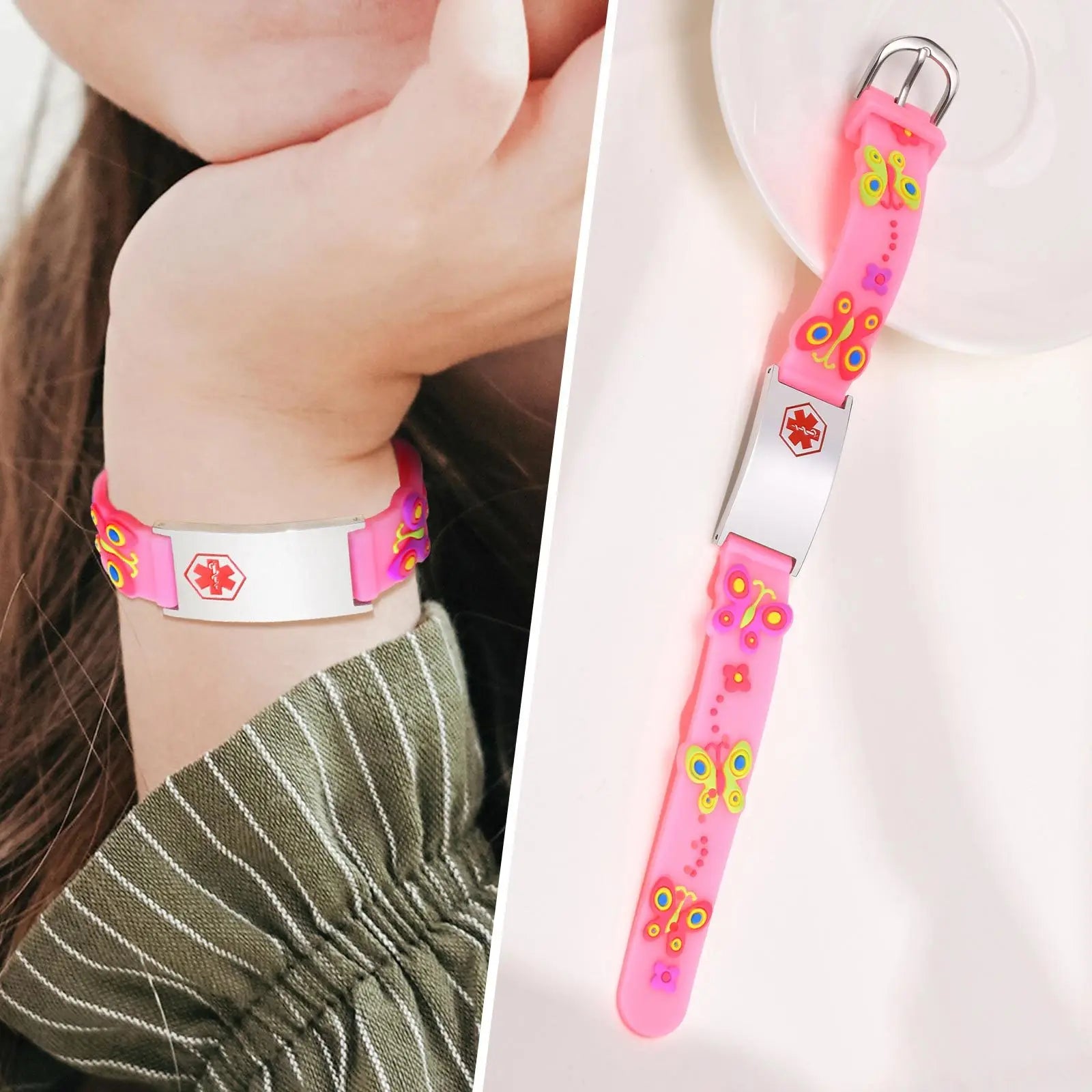 Personalisiertes Ausweiskettchen für kleine Mädchen und Jungen, Silikonarmband verstellbar, Gravierte Zitate Inspirierendes Geschenk