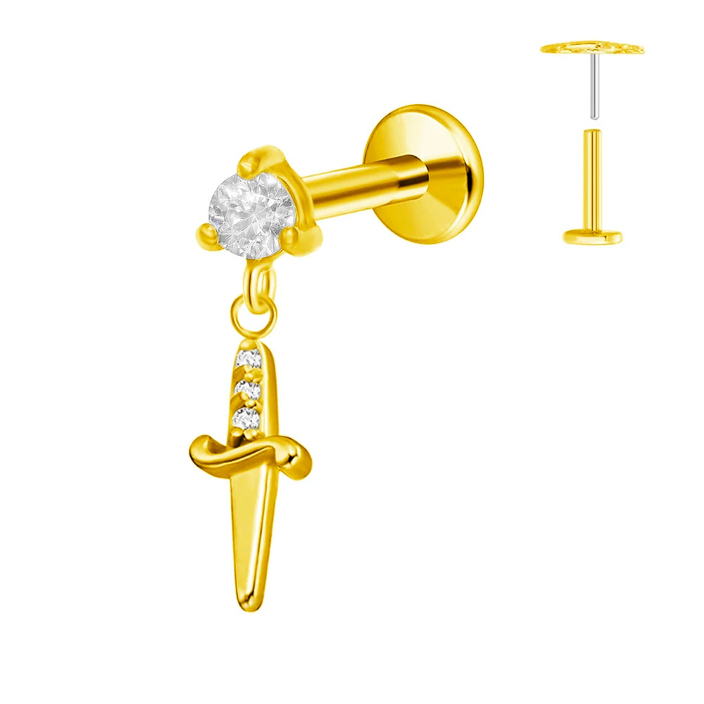ASTM F136 G23 Titan Blumen Mond Stern Labret Piercing Push In Ohrringe Tragus Threadless Flat Back Piercing Körperschmuck