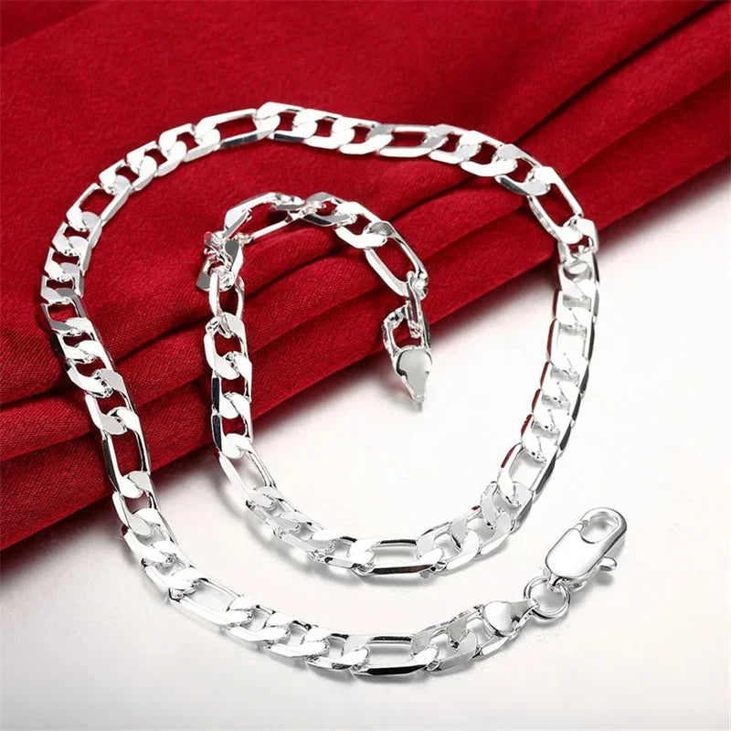 925er Sterlingsilber Armband Halskette Schmuckset Herren Und Damen Klassische 8MM Kette Mode Charme Hochzeit Feiertagsgeschenk