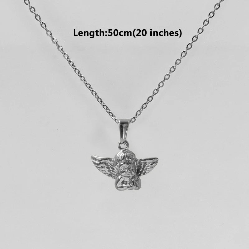 Colgante de ángel de acero inoxidable de primera calidad, sin deslustre, charm de collar de moda para mujeres y hombres