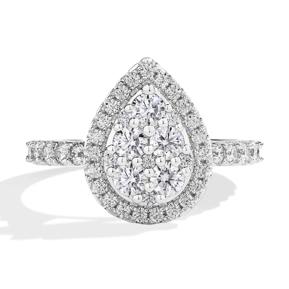 MINTYBOX Anillos de compromiso de halo de moissanita de plata esterlina 925 para mujer 1.15ctw Anillo de diamantes de laboratorio chapado en oro de 18 quilates Joyería fina