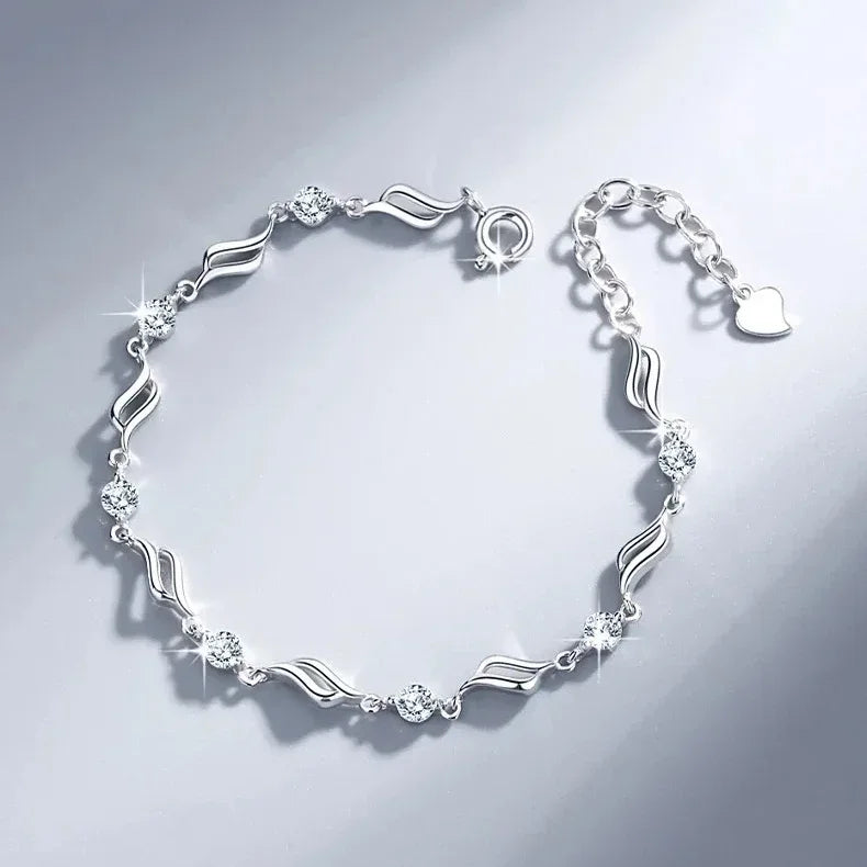 925 Sterling Silber Herzförmige Halskette Armband Set für Frauen Vintage Koreanische Kristall Armbänder Hochwertiges Set Party Schmuck