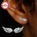 Pendientes elegantes para mujer con alas de pluma de ángel, 1,12g, plata 925, adecuados para uso diario, fiestas, vacaciones, regalos