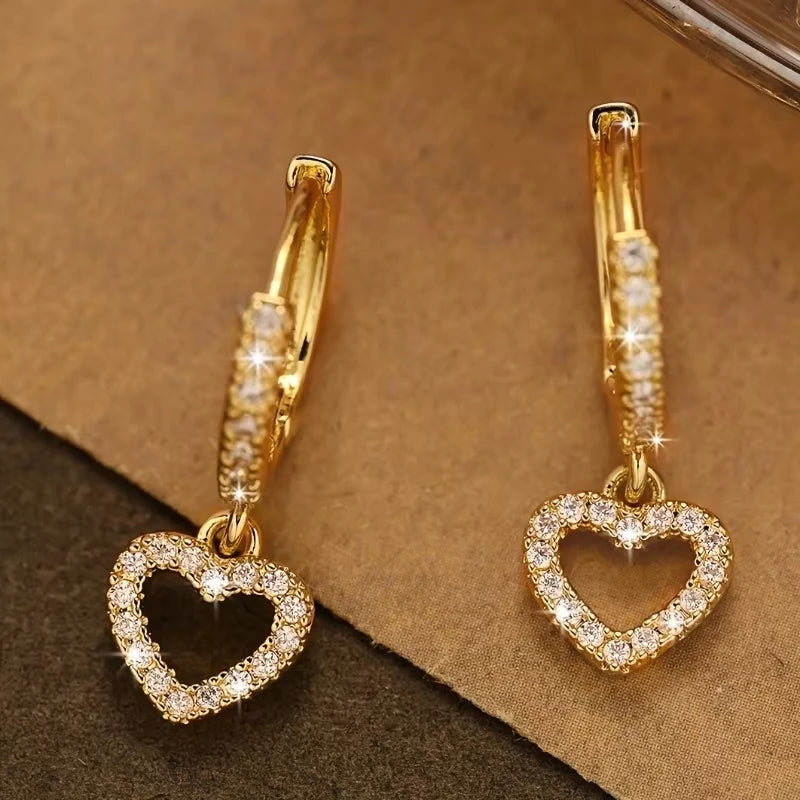 Europa und die Vereinigten Staaten Modetrend Liebe Ohrringe Damen Luxus Glänzend Inlay Zirkonia Hochzeitsschmuck