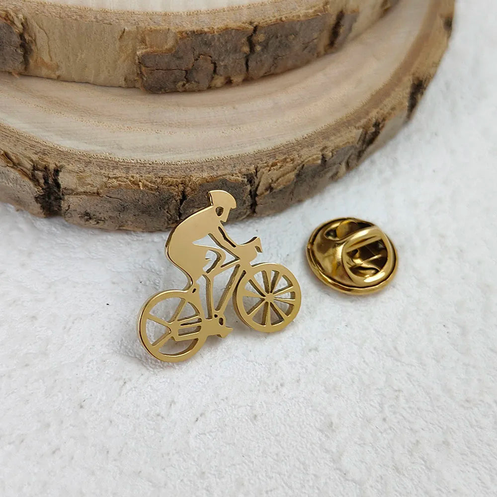 New bicycle racer men's lapel pin, 316L stainless steel gold-plated badge, black brooch for suit accessories, gift for father