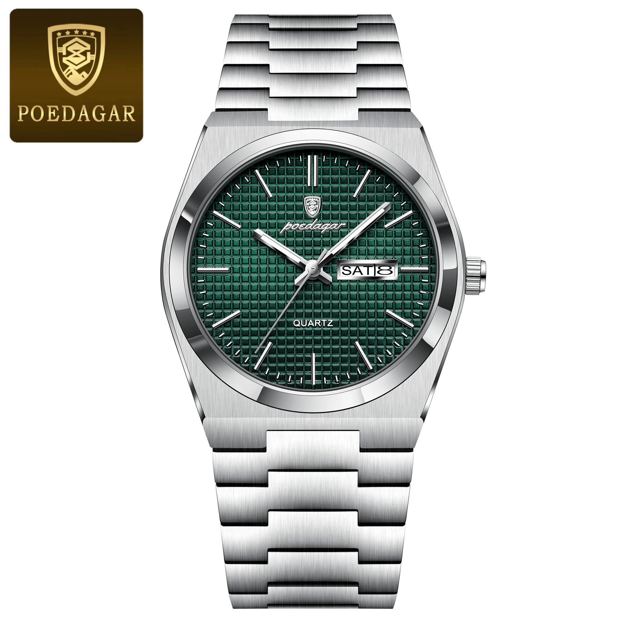 POEDAGAR Reloj de Hombre de Negocios de Acero Inoxidable Impermeable Luminoso con Fecha y Semana Reloj de Pulsera de Cuarzo de Moda Casual para Hombres