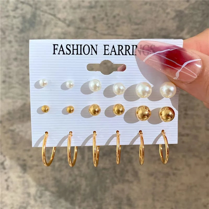 Modische geometrische Creolen Set für Damen Vintage Böhmische Perle Goldfarbe Runde Ohrringe Punk Alltagsschmuck Geschenke 2025