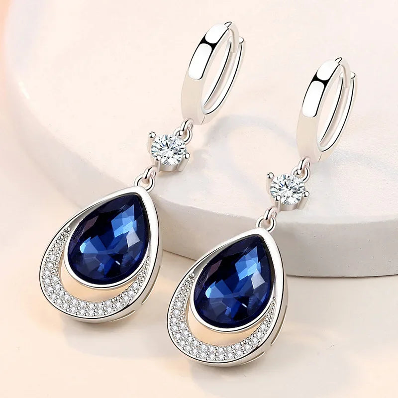 925 Sterlingsilber Schmuck Ovale Edelsteine Wassertropfen Ohrringe für Frauen Smaragd Saphir Zirkon Verlobung Ohrschmuck