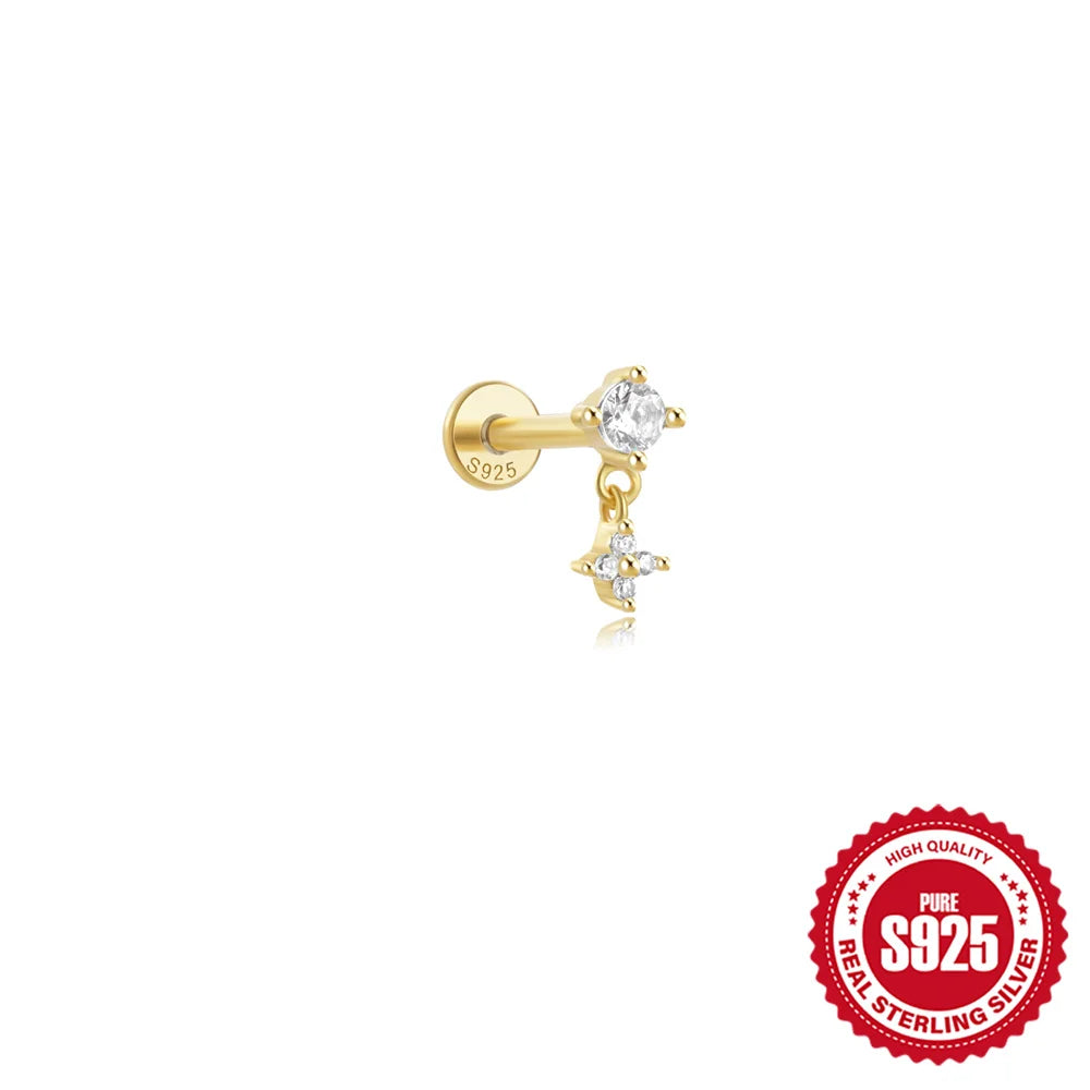 CANNER 1PC Vier-Punkt-Stern Mond Quaste Lotus Knorpel Spirale Piercing 925 Sterlingsilber Ohrstecker Für Frauen Ins Ohrring
