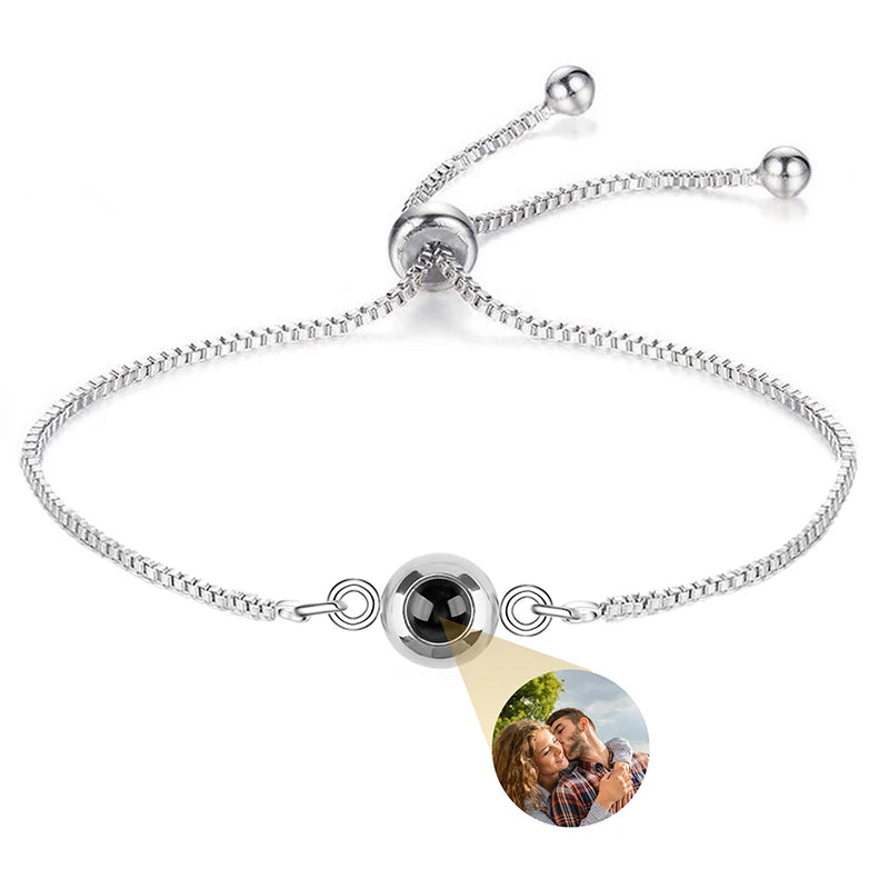 Personalisierte Foto-Armbänder mit Projektion – Armband mit Bild im Inneren, 100 Sprachen „Ich liebe dich“, Edelstahl-Armband