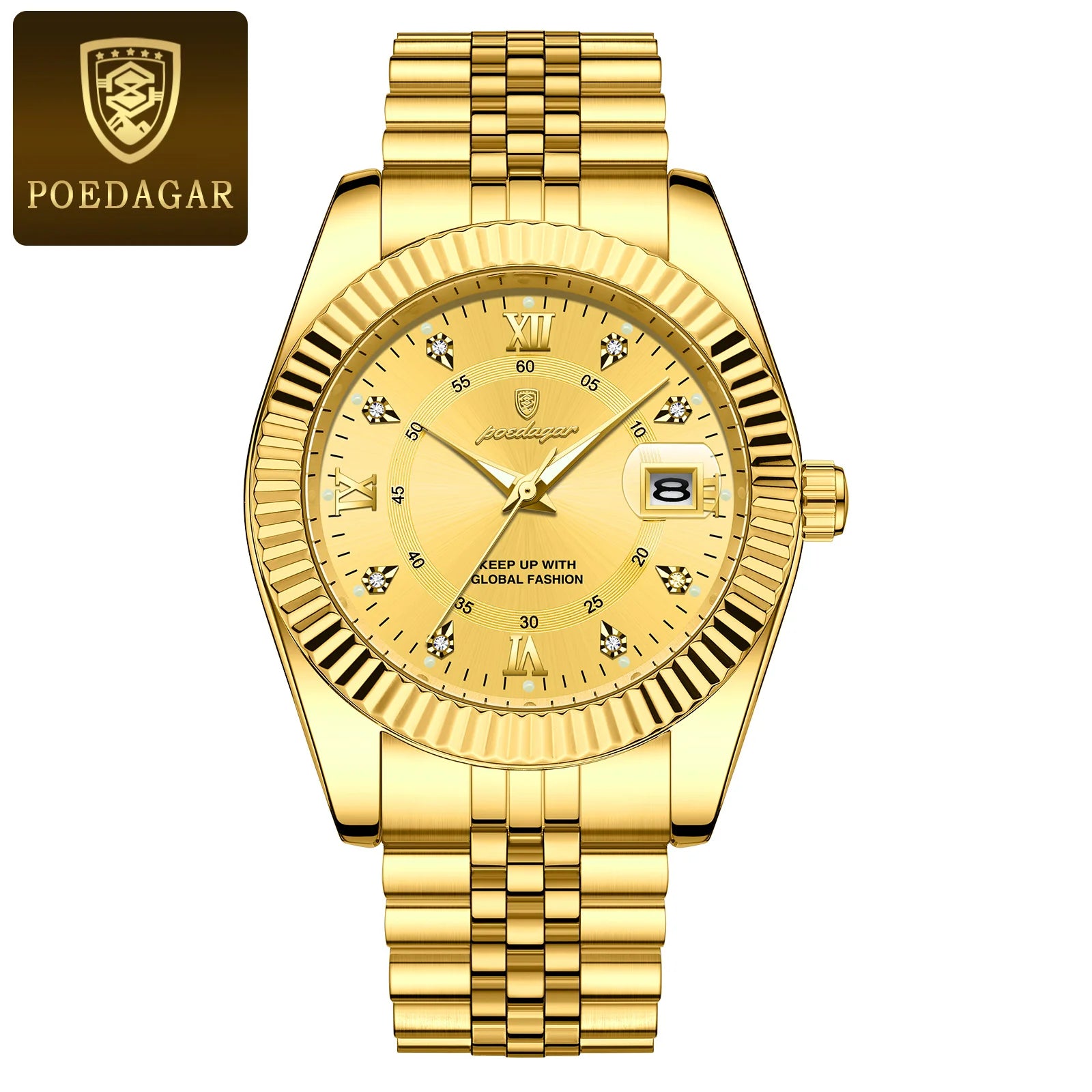 Relojes de cuarzo clásicos de lujo POEDAGAR para hombre, de acero inoxidable, con fecha, resistentes al agua, luminosos, a la moda, de negocios, para hombre
