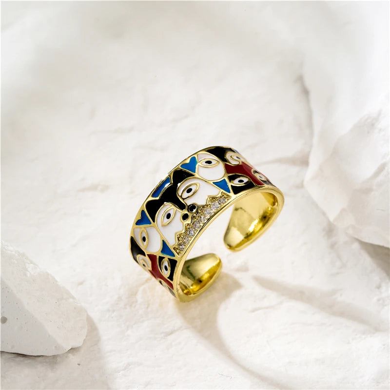 NEWBUY 2024 Neue Ringe für Damen Weiße CZ Handgemachte Emaille Süße Katze Einzigartiger Trendiger Ring Party Mode Schmuck