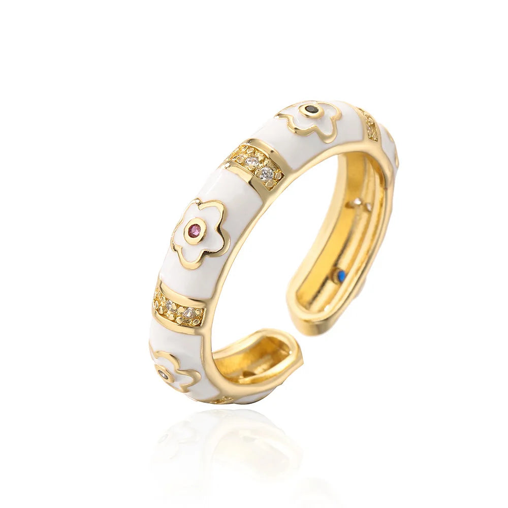 NEWBUY Bunte Emaille-Eheringe für Frauen, ovaler Blumen-Fingerring, weibliche Party-Schmuckaccessoires Großhandel