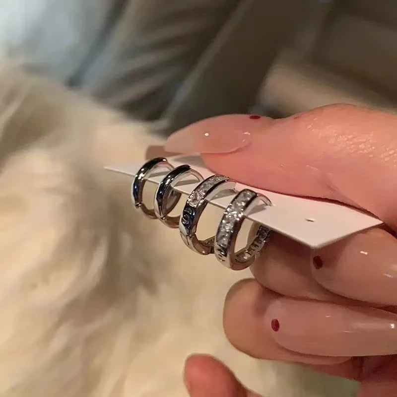 4tlg./Set Kristall Kleine Creolen für Damen Silberfarben Neue Y2K Coole Alltagskleidung Schmuck Mädchengeschenk