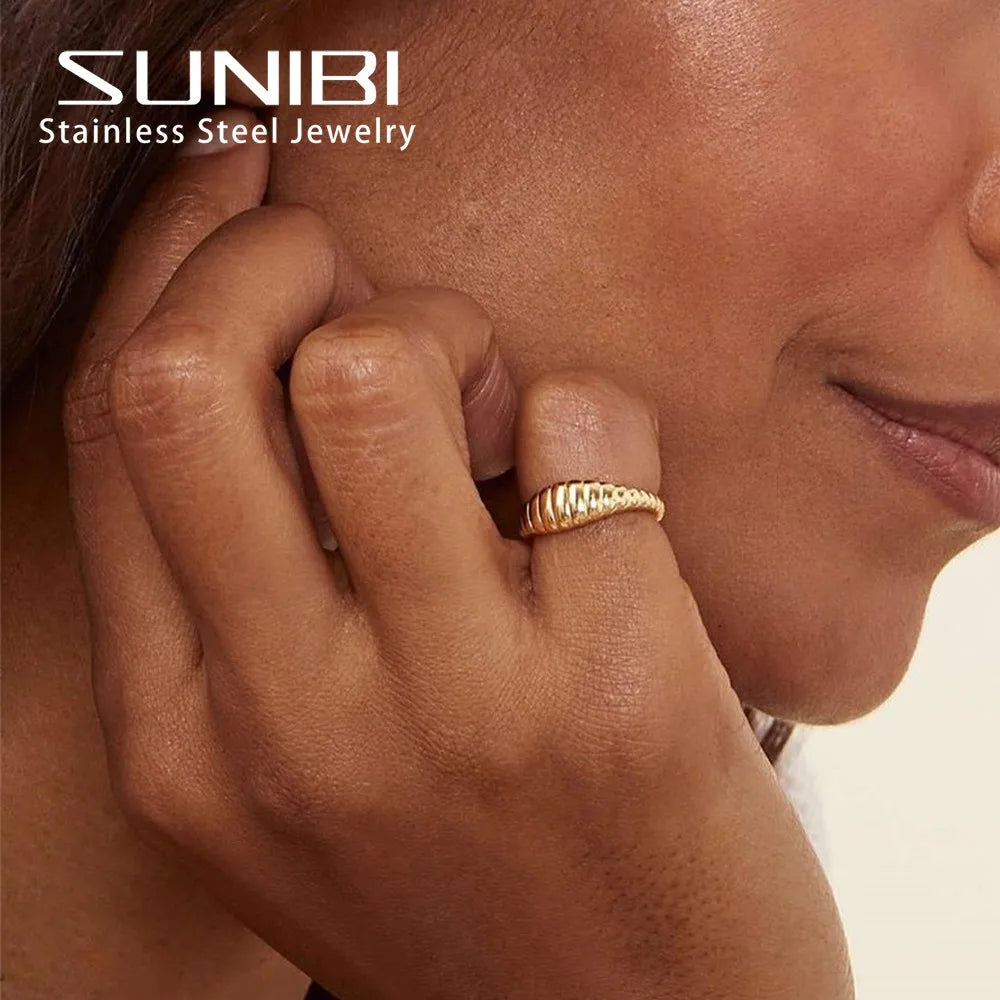 Anillo de acero inoxidable SUNIBI para mujer y hombre, estilo de moda, textura, anillos de pareja clásicos, regalos de joyería de boda al por mayor