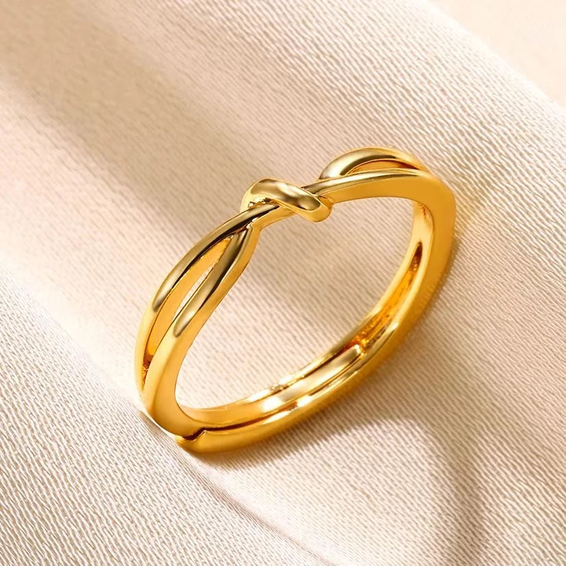 316L Edelstahlringe für Frauen Goldfarben Mehrlagiger Geometrischer Offener Ring Vintage Wasserdichter Hochzeit Ästhetischer Schmuck Geschenke