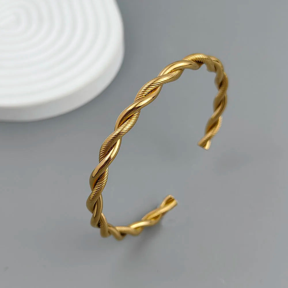 Neues doppelreihiges, drahtgewickeltes, vergoldetes 18K Edelstahlarmband, hochwertiger wasserdichter Silberschmuck, Geschenk für Paare
