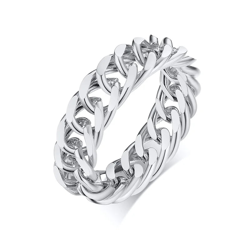 6mm dicker klobiger Kettenring, kubanische Gliederkette, Edelstahl, stilvoller Ring für Frauen und Mädchen