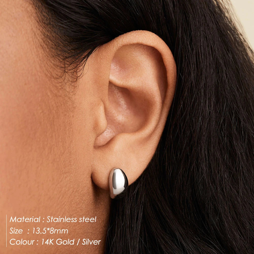 Pendientes de tuerca de acero inoxidable SUNIBI para mujer, color dorado, color plateado, pendientes sencillos, aros gruesos y lisos para esposas, joyería de moda.