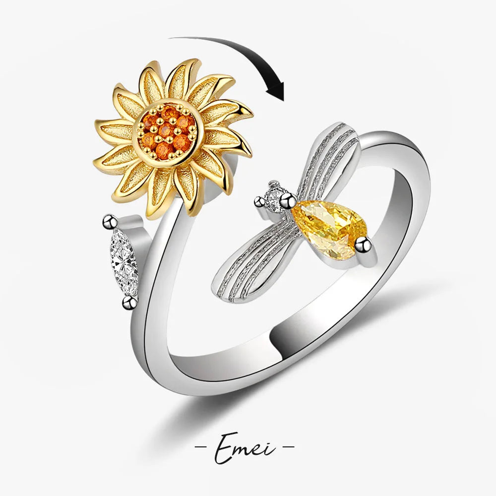 Anti-Stress Angst Fidget Ringe für Frauen Edelstahl Sonnenblume Sonne Stern Spinner Ring Weihnachtsgeschenke Dropshipping