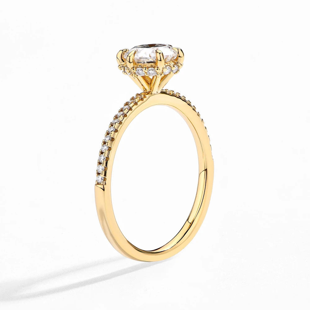 MINTYBOX 18K Gelbgold D Moissanit Ringe für Damen Handgefertigt 6,5mm S925 Silber Runder Verlobungsring Geschenk Edler Schmuck